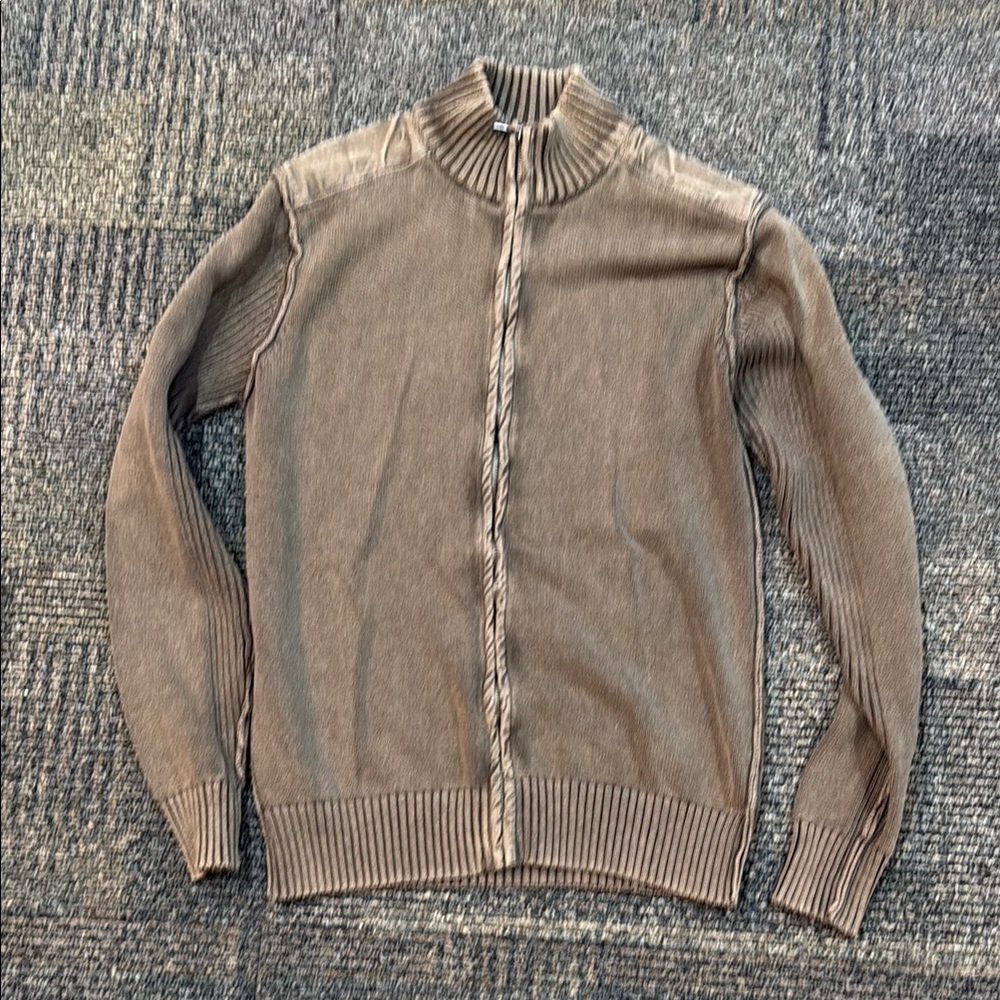 BKE Mens standard Fit large brown zippered sweater